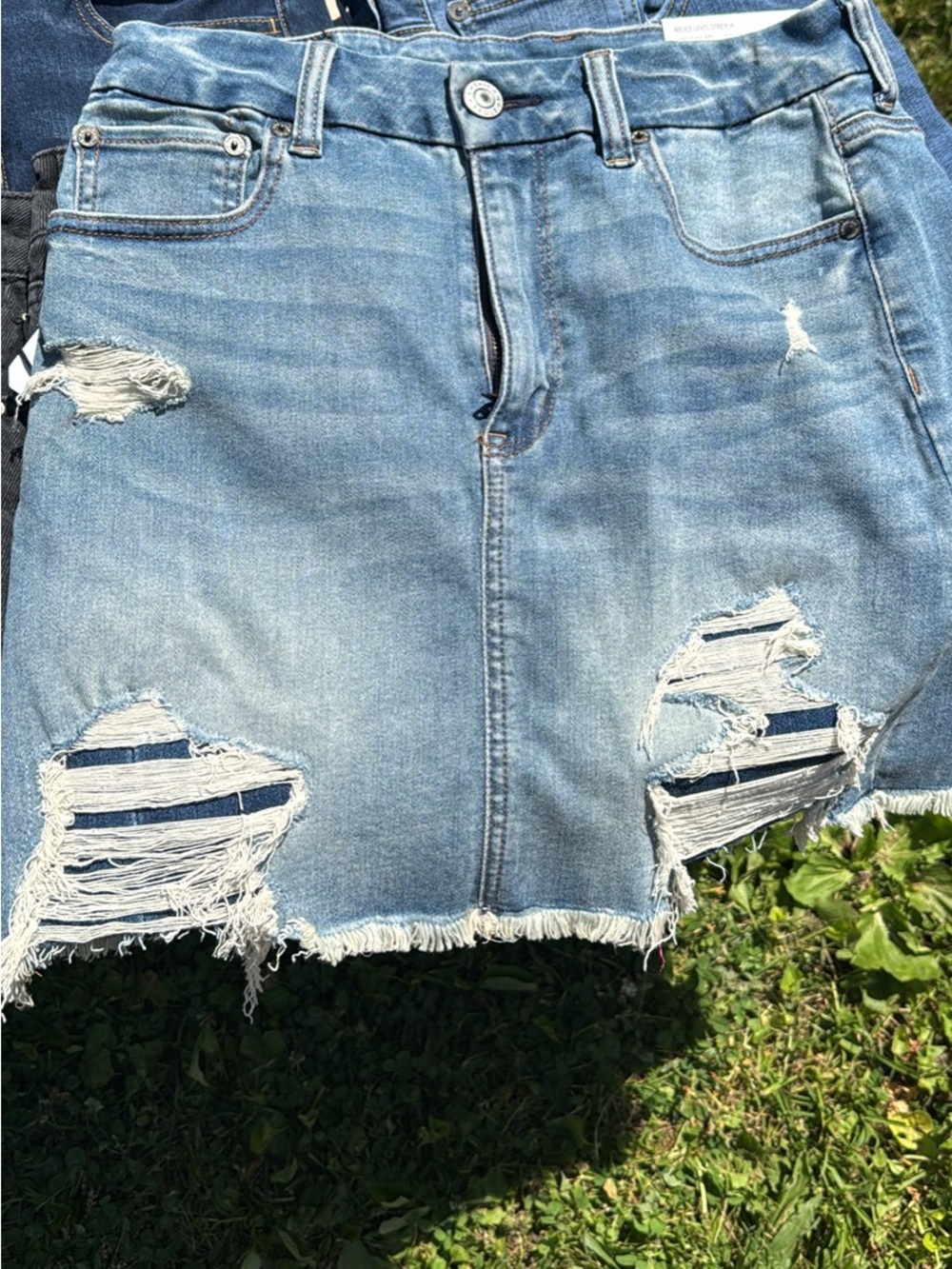 American Eagle Outfitters Light Blue Distressed Denim Skirt